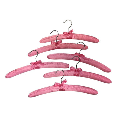 6 Pcs Smooth Satin Padded Hangers Pink 15"L For Dress Lingerie Bridal Cloth Hanging