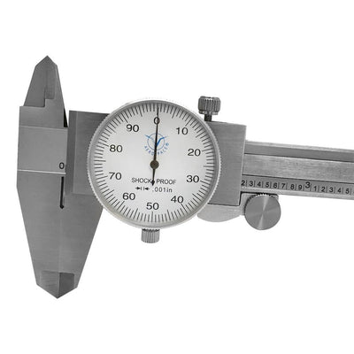 6" Range 4 Way Dial Caliper Shock proof .001" Grad. Hardened Stainless Steel