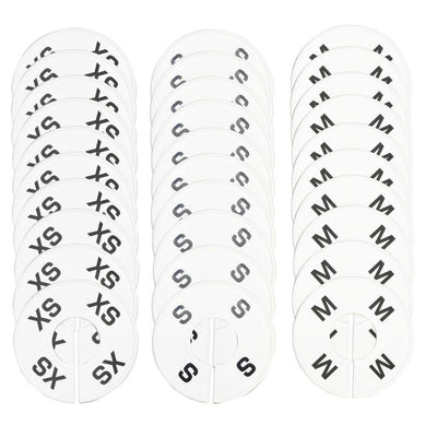 60 PC Clothing Rack Sizes Marks Dividers Ring Hangers  XS S M L XL XXL White Plastic Round Retail Store
