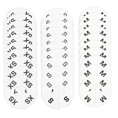 60 PC Clothing Rack Sizes Marks Dividers Ring Hangers  XS S M L XL XXL White Plastic Round Retail Store