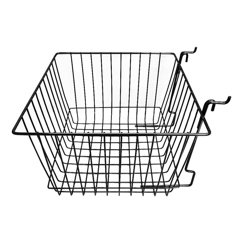 6Pc 12"x 12"x 8" Deep Basket Display Rack Black Metal Wire Slatwall Gridwall Pegboard