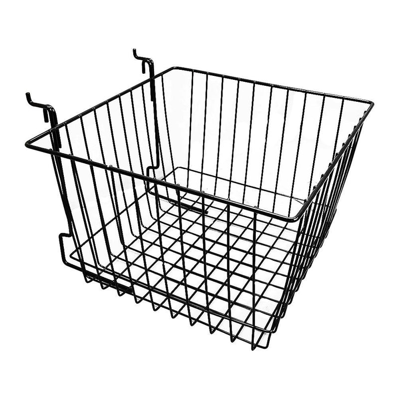 6Pc 12"x 12"x 8" Deep Basket Display Rack Black Metal Wire Slatwall Gridwall Pegboard