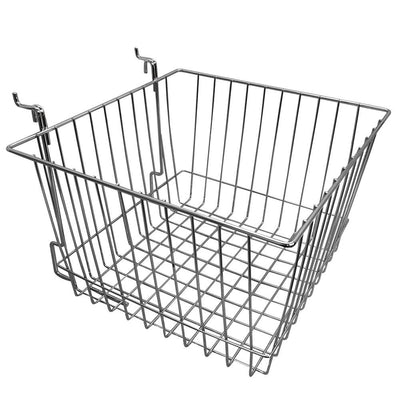 6Pc 12"x 12"x 8" Deep Basket Display Rack Chrome Metal Wire Slatwall Gridwall Pegboard