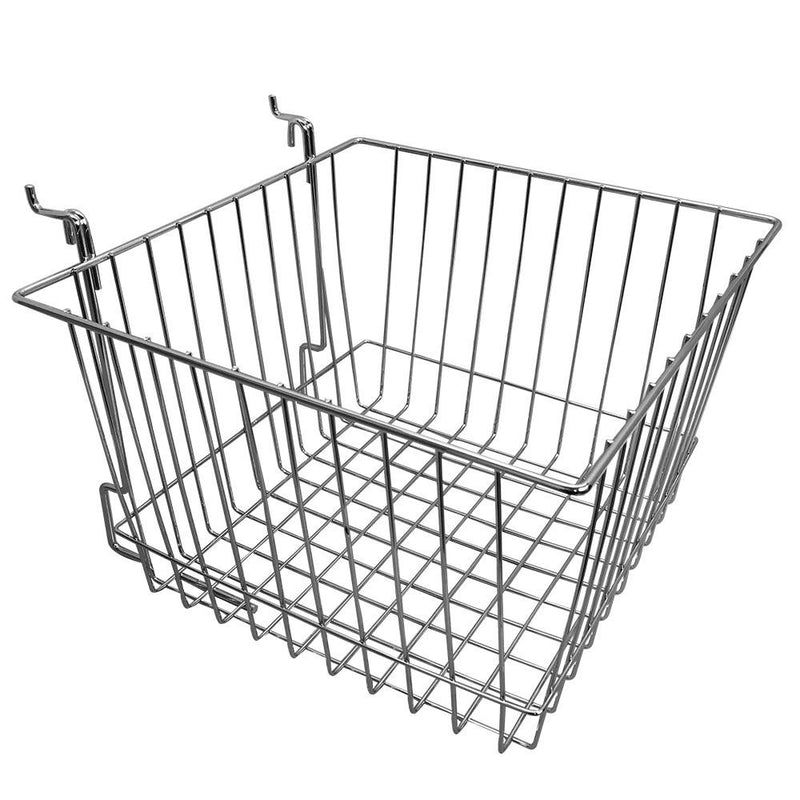 6Pc 12"x 12"x 8" Deep Basket Display Rack Chrome Metal Wire Slatwall Gridwall Pegboard