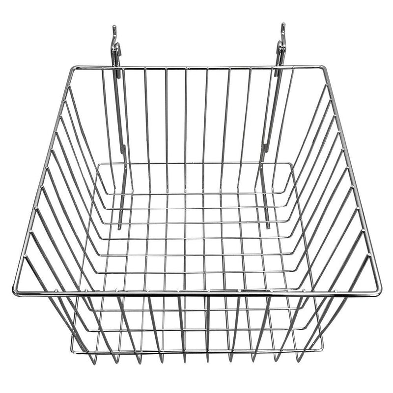 6Pc 12"x 12"x 8" Deep Basket Display Rack Chrome Metal Wire Slatwall Gridwall Pegboard