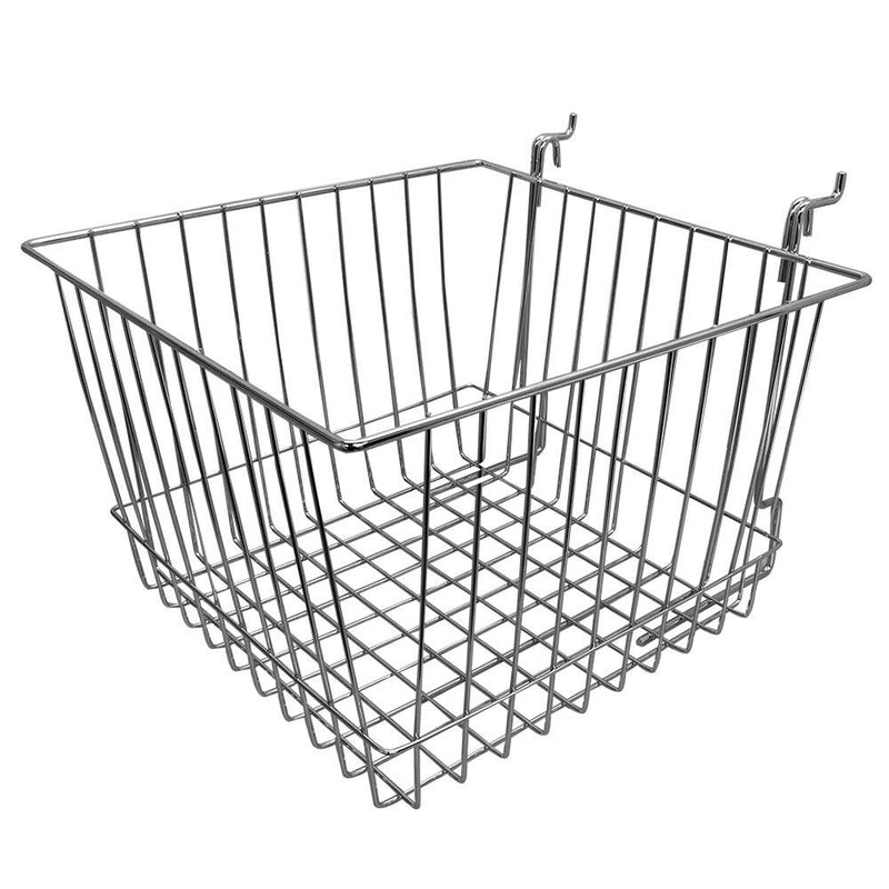 6Pc 12"x 12"x 8" Deep Basket Display Rack Chrome Metal Wire Slatwall Gridwall Pegboard