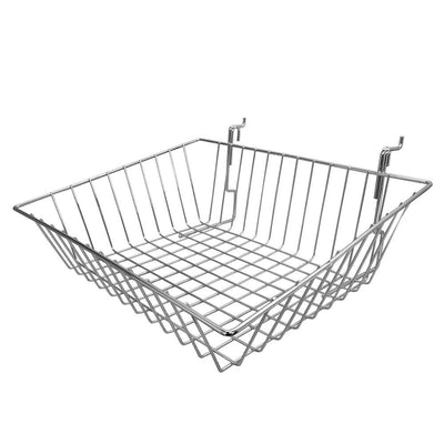 6PC 15" x 12" x 5" Shallow Front Sloping Basket Display CHROME Metal Wire Slatwall Gridwall Pegboard