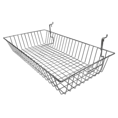 6Pc 24"x 12"x 4" Shallow Basket Display Rack Chrome Metal Wire Slatwall Gridwall Pegboard