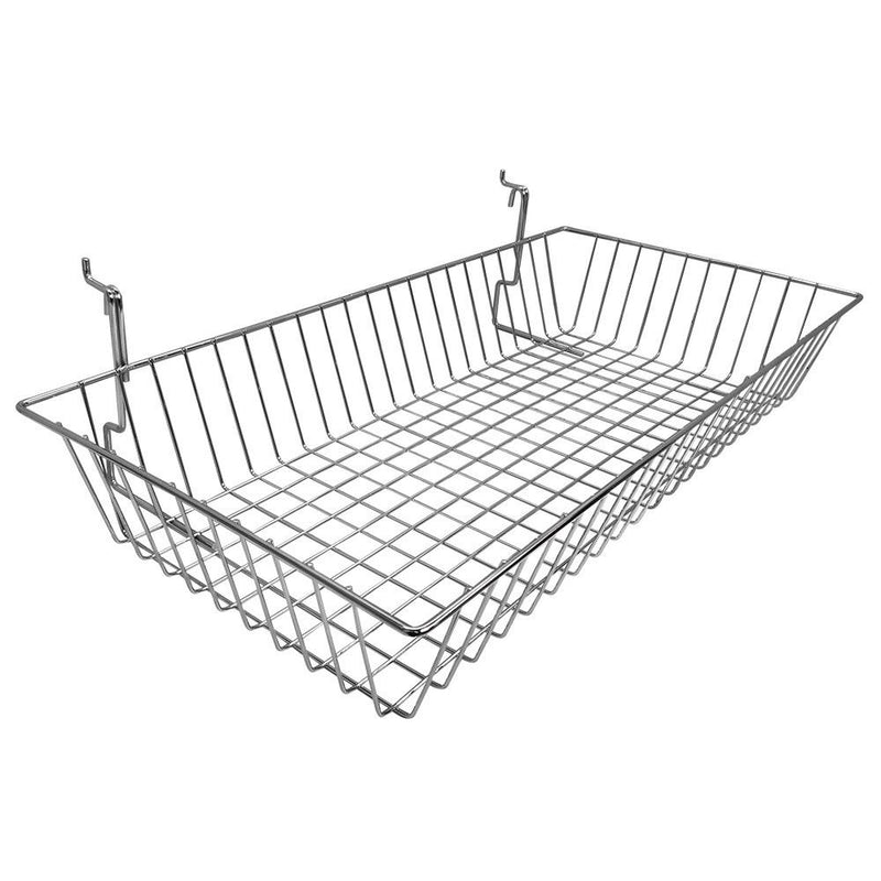 6Pc 24"x 12"x 4" Shallow Basket Display Rack Chrome Metal Wire Slatwall Gridwall Pegboard