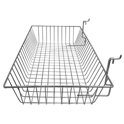 6Pc 24"x 12"x 4" Shallow Basket Display Rack Chrome Metal Wire Slatwall Gridwall Pegboard