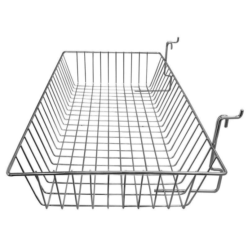 6Pc 24"x 12"x 4" Shallow Basket Display Rack Chrome Metal Wire Slatwall Gridwall Pegboard