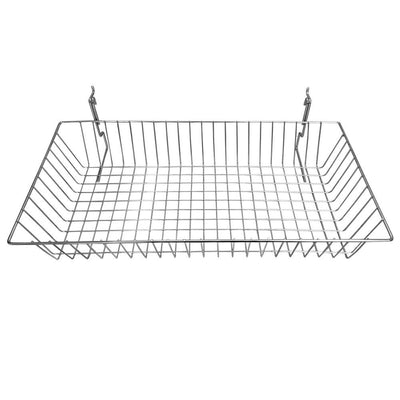 6Pc 24"x 12"x 4" Shallow Basket Display Rack Chrome Metal Wire Slatwall Gridwall Pegboard