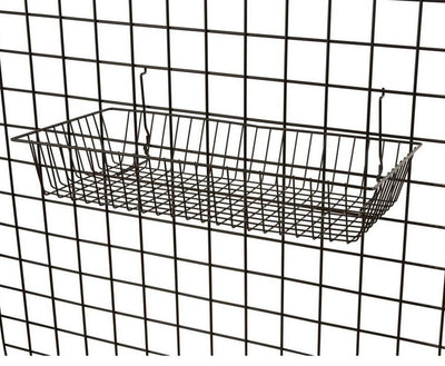 6Pc 24"x 12"x 4" Shallow Basket Display Rack Gloss Black Metal Wire Slatwall Gridwall Pegboard