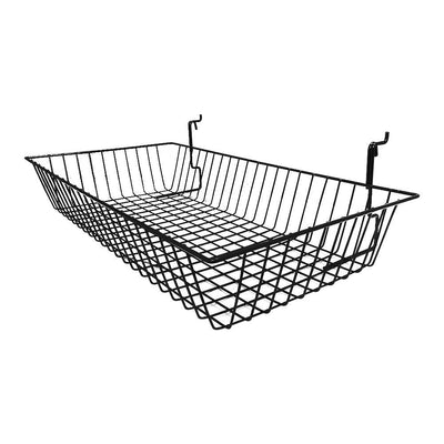 6Pc 24"x 12"x 4" Shallow Basket Display Rack Gloss Black Metal Wire Slatwall Gridwall Pegboard