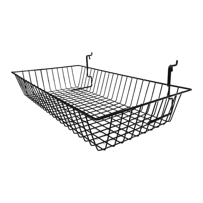 6Pc 24"x 12"x 4" Shallow Basket Display Rack Gloss Black Metal Wire Slatwall Gridwall Pegboard