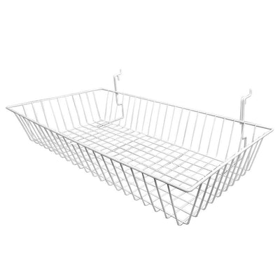 6Pc 24"x 12"x 4" Shallow Basket Display Rack White Metal Wire Slatwall Gridwall Pegboard