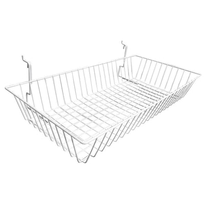 6Pc 24"x 12"x 4" Shallow Basket Display Rack White Metal Wire Slatwall Gridwall Pegboard