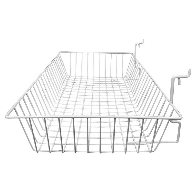 6Pc 24"x 12"x 4" Shallow Basket Display Rack White Metal Wire Slatwall Gridwall Pegboard