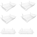 6Pc 24"x 12"x 4" Shallow Basket Display Rack White Metal Wire Slatwall Gridwall Pegboard