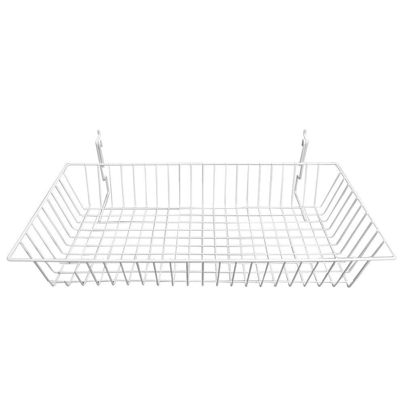 6Pc 24"x 12"x 4" Shallow Basket Display Rack White Metal Wire Slatwall Gridwall Pegboard