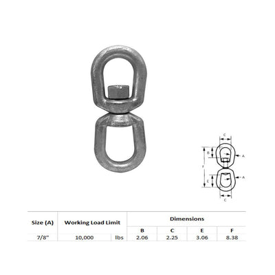 7/8" Marine EYE EYE Mooring Swivel Galvanized Steel Drop Forged 10,000 LBS WLL D Ring Bow Rigging