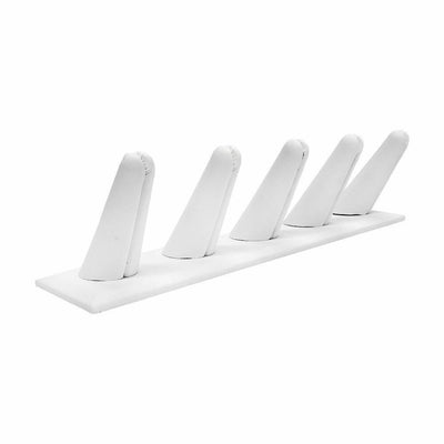 8''L x 2''W White Faux Leather Five Fingers Ring Display Jewelry Display Showcase