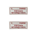 2 Pcs 9" x 4" Waterproof Plastic Retail Policy Notice, Durable Business Counter & Wall Display "Charge for Each Returned Check Store Sign"