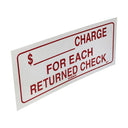 2 Pcs 9" x 4" Waterproof Plastic Retail Policy Notice, Durable Business Counter & Wall Display "Charge for Each Returned Check Store Sign"