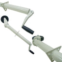 Boat trailer tongue jack featuring solid steel tube and black wheel