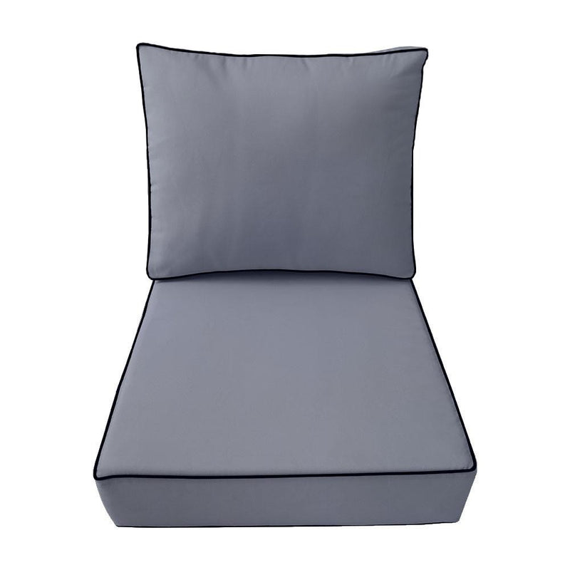 AD001 Contrast Pipe Trim Medium 24x26x6 Outdoor Deep Seat Back Rest Bolster Cushion Insert Slip Cover Set