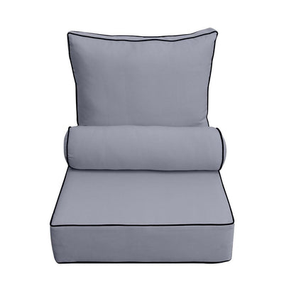 AD001 Contrast Pipe Trim Small 23x24x6 Outdoor Deep Seat Back Rest Bolster Cushion Insert Slip Cover Set