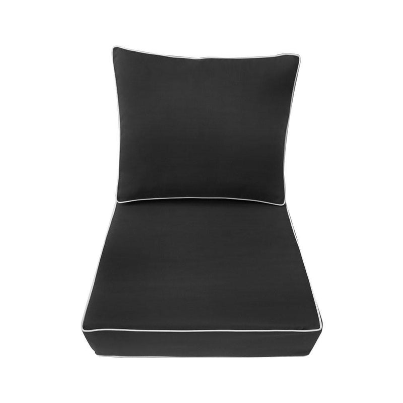 AD003 Contrast Pipe Trim Medium 24x26x6 Outdoor Deep Seat Back Rest Bolster Cushion Insert Slip Cover Set