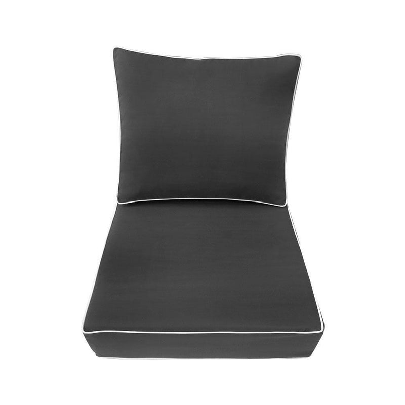 AD003 Contrast Piped Trim Medium 24x26x6 Deep Seat + Back Slip Cover Only Outdoor Polyester