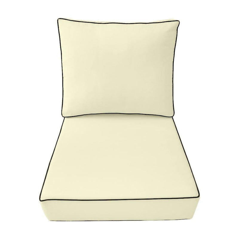 AD005 Contrast Piped Trim Large 26x30x6 Deep Seat Back Cushion Slip Cover Set