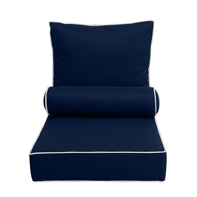 AD101 Contrast Pipe Trim Medium 24x26x6 Outdoor Deep Seat Back Rest Bolster Cushion Insert Slip Cover Set