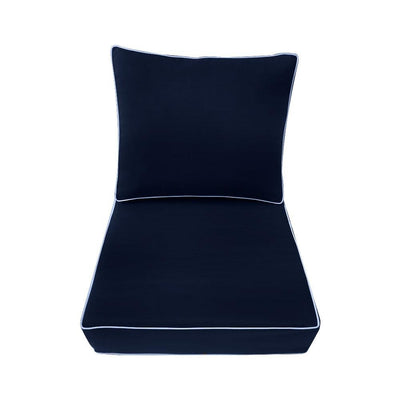 AD101 Contrast Piped Trim Large 26x30x6 Deep Seat Back Cushion Slip Cover Set