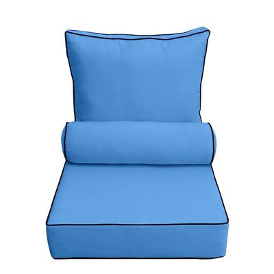 AD102 Contrast Pipe Trim Medium 24x26x6 Outdoor Deep Seat Back Rest Bolster Cushion Insert Slip Cover Set