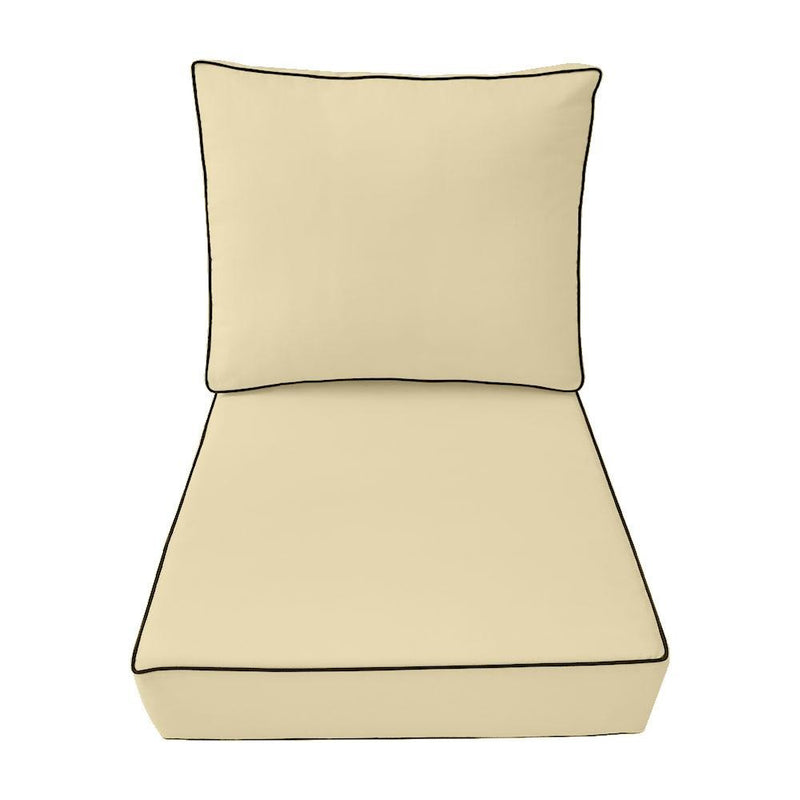 AD103 Contrast Piped Trim Large 26x30x6 Deep Seat Back Cushion Slip Cover Set