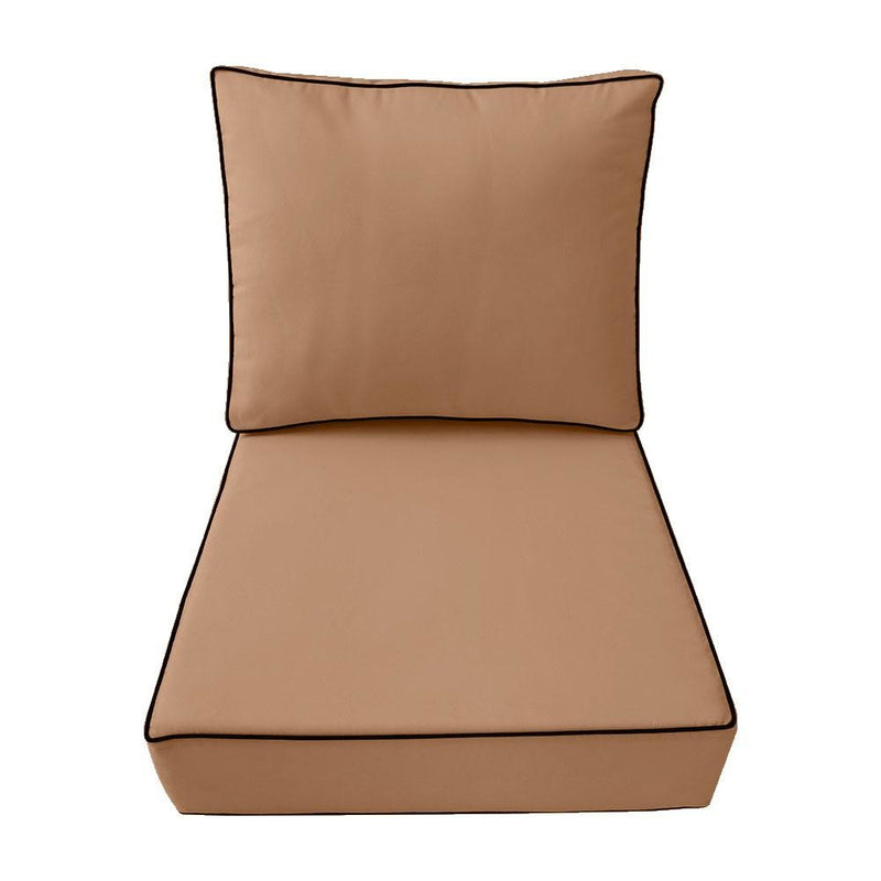 AD104 Contrast Piped Trim Medium 24x26x6 Deep Seat Back Cushion Slip Cover Set