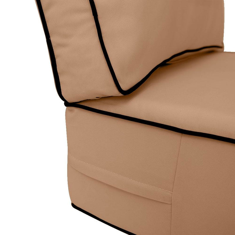 AD104 Contrast Piped Trim Medium 24x26x6 Deep Seat Back Cushion Slip Cover Set