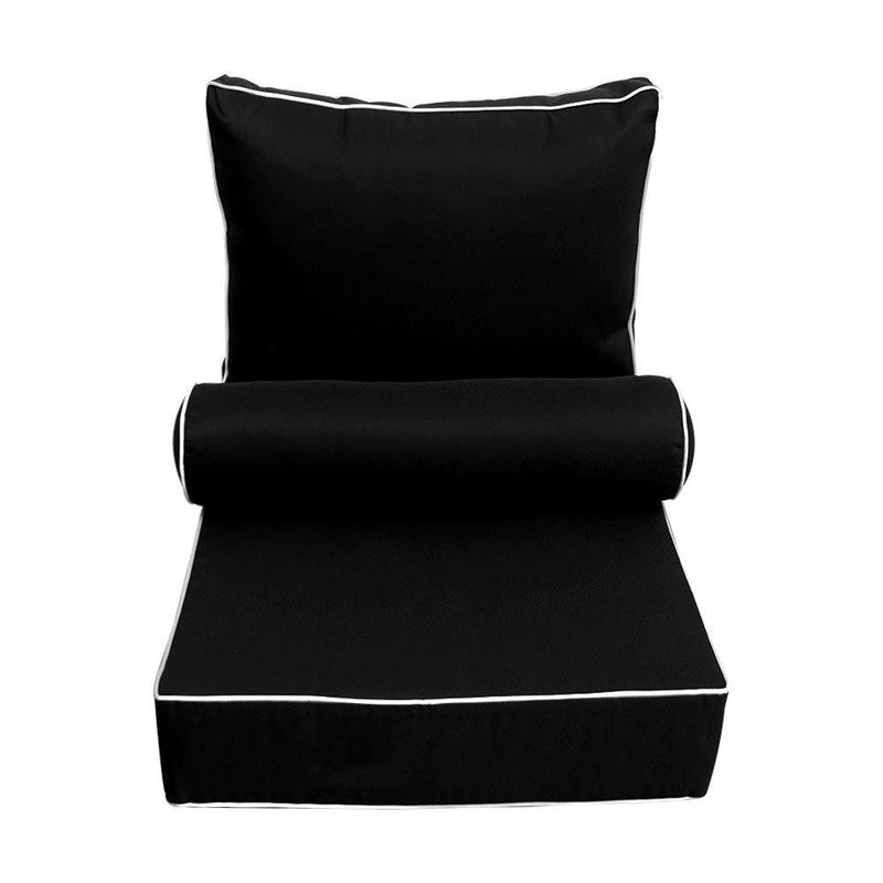 AD109 Contrast Pipe Trim Medium 24x26x6 Outdoor Deep Seat Back Rest Bolster Cushion Insert Slip Cover Set