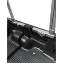 Open truck bed with silver aluminum ladder rack ready for carrying long loads