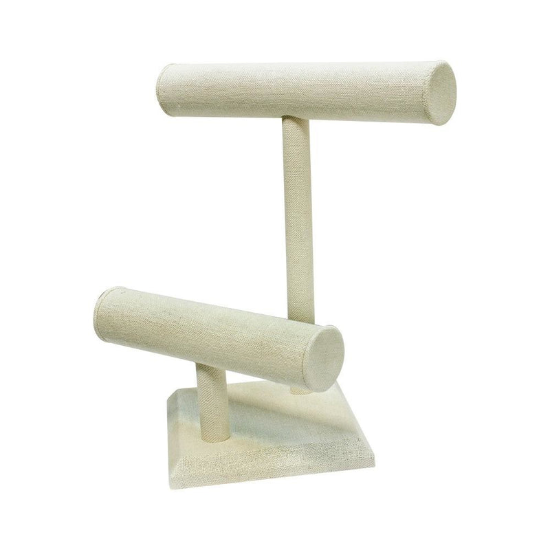 Beige Linen Wrapped Oval Double Round T-Bar 9" x 7" For Holder Display Stand Watches Necklaces Jewelry