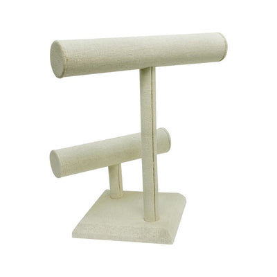 Beige Linen Wrapped Oval Double Round T-Bar 9" x 7" For Holder Display Stand Watches Necklaces Jewelry