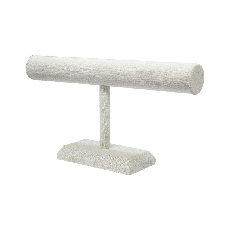 Beige Linen Wrapped Oval Single Round T-Bar 12" x 6" For Holder Display Stand Watches Necklaces Jewelry