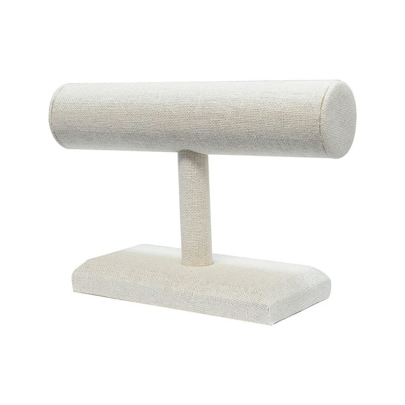 Beige Linen Wrapped Oval Single Round T-Bar 7" x 5" For Holder Display Stand Watches Necklaces Jewelry