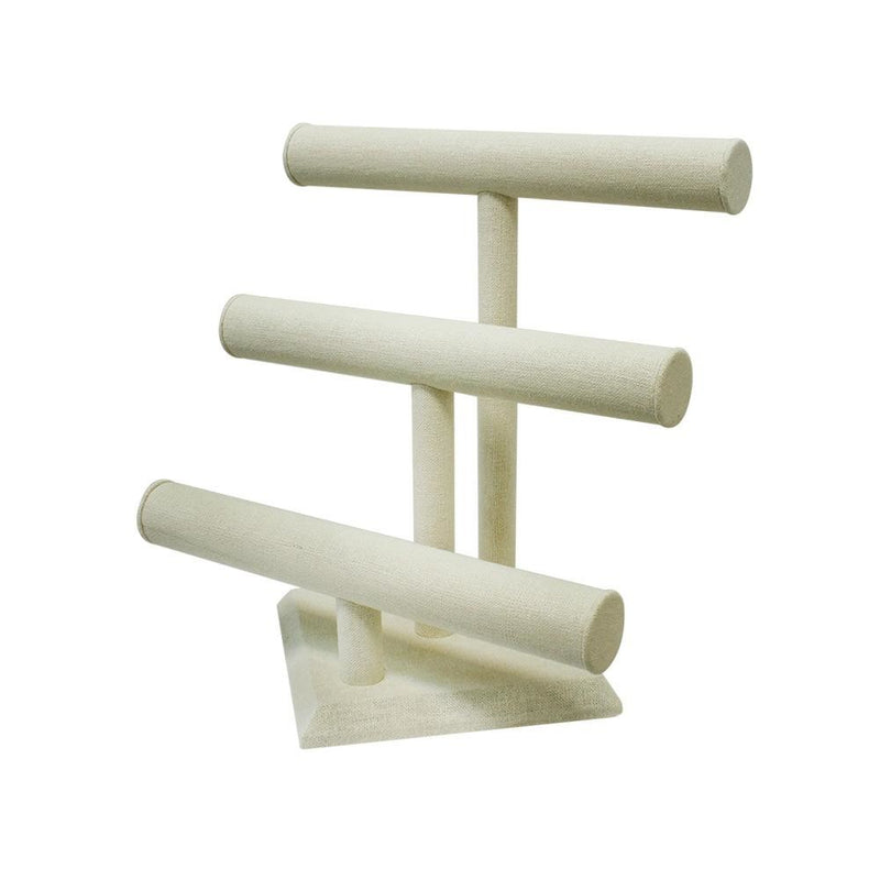 Beige Linen Wrapped Oval Triple Round T-Bar 12" x 10" For Holder Display Stand Watches Necklaces Jewelry