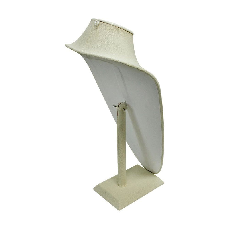 Beige Soft Linen Covered 3D Necklaces Pendant Jewelry Holder Display Bust Stand Freestanding 8"W x 17" Tall