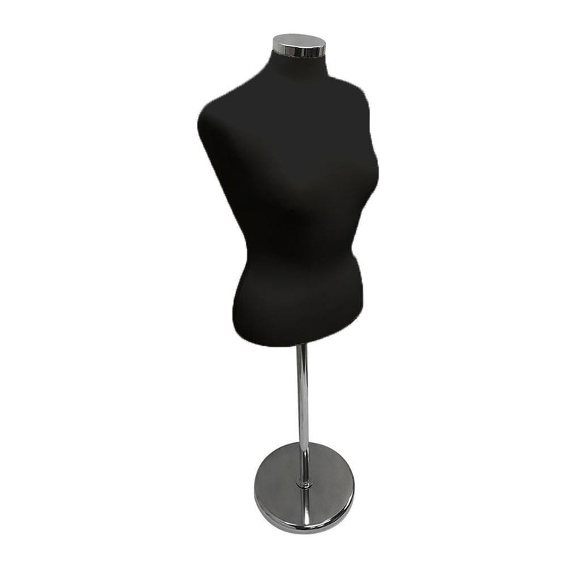 Black - Adjustable Female Mannequin Blouse Form Neck Block With Chrome Base