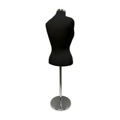 Black - Adjustable Female Mannequin Blouse Form Neck Block With Chrome Base